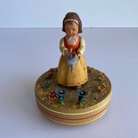Reuge Anri Other - Vintage Reuge Anri Girl With Watering Can Flowers Swiss Music Box Retired Read